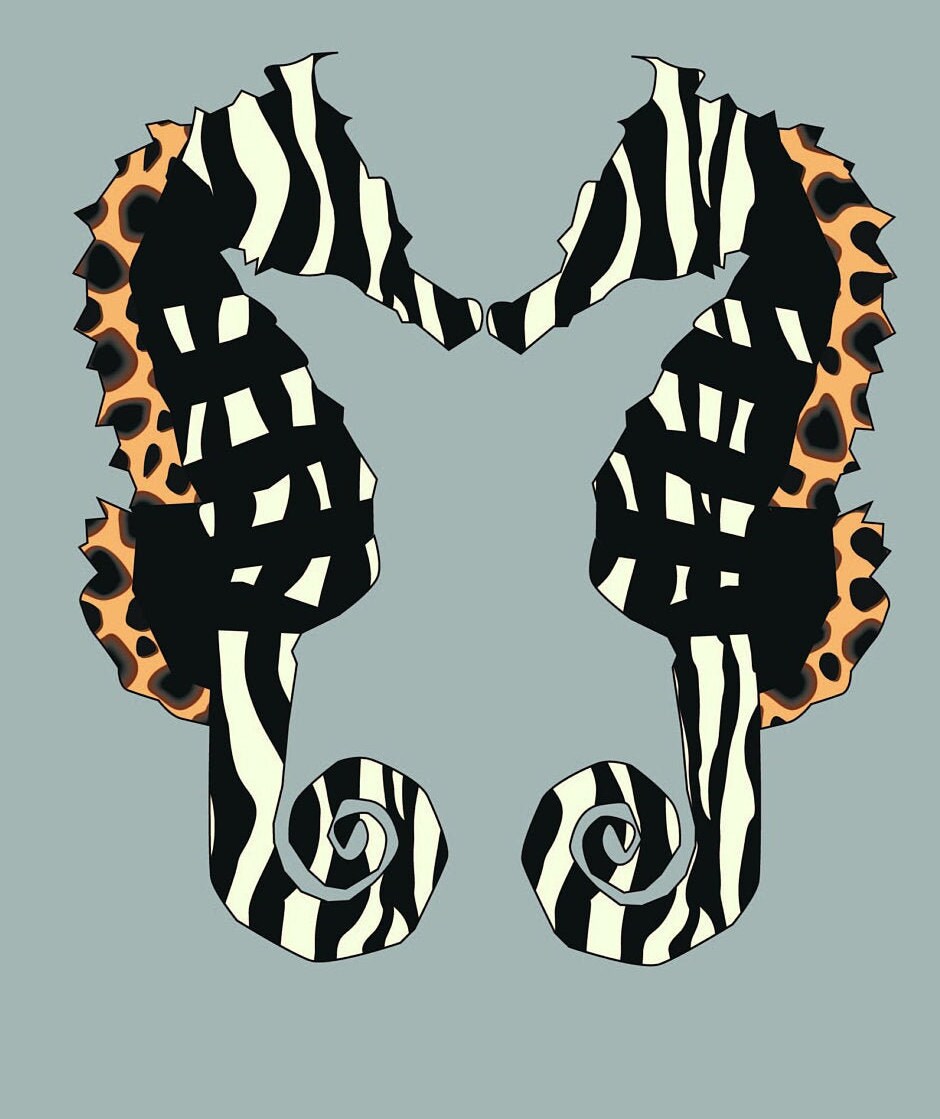 Seahorse Print -Zebra Print Grey