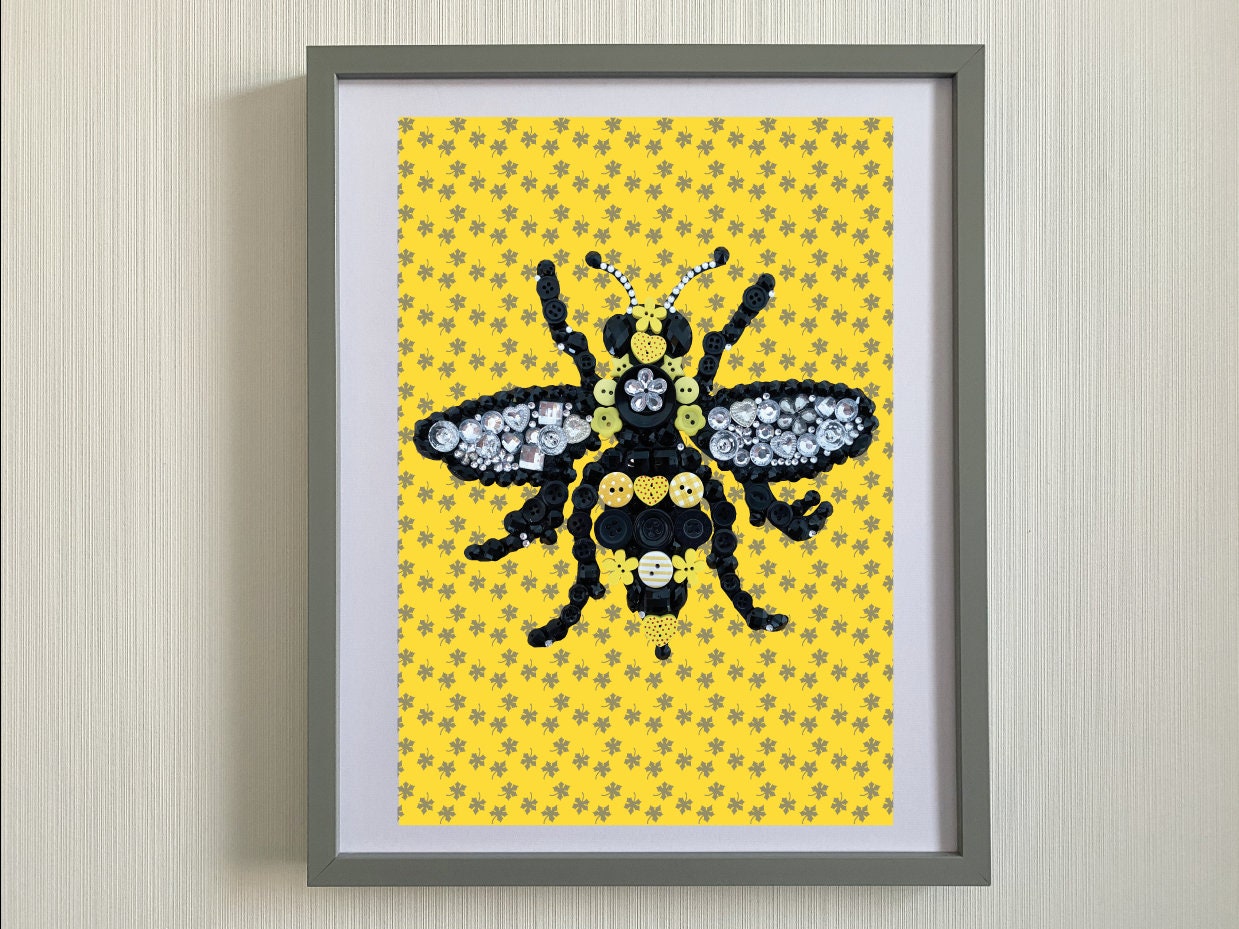 Bee Print-Print taken from an original handcrafted picture of a Manchester bee made from buttons and beads