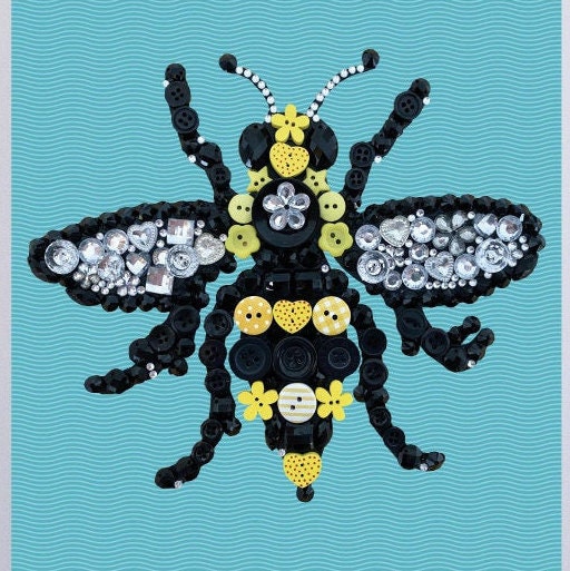 Bee Print-Print taken from an original handcrafted picture of a Manchester bee made from buttons and beads
