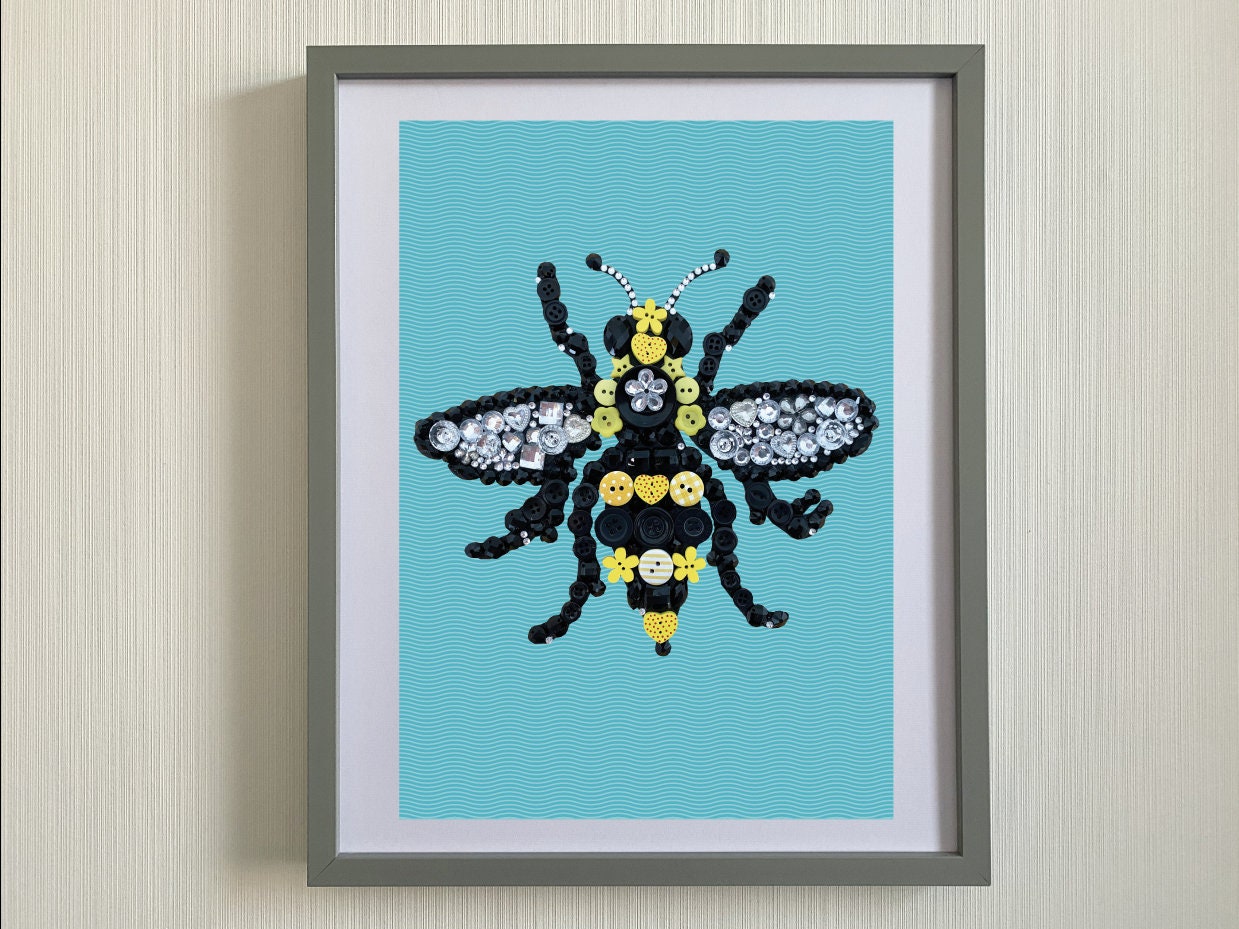 Bee Print-Print taken from an original handcrafted picture of a Manchester bee made from buttons and beads