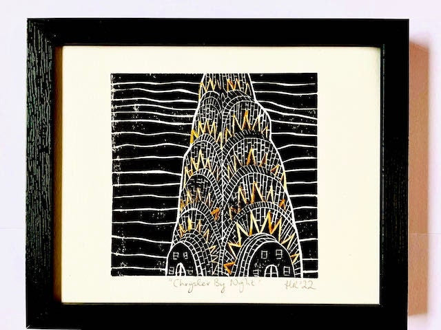 Chrysler Building Linoprint-"Chrysler By Night"