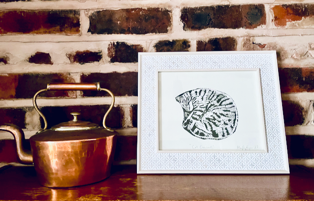 Framed " Cat Croissant" Lino Print