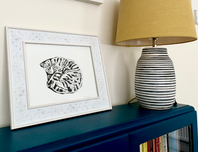 Framed " Cat Croissant" Lino Print