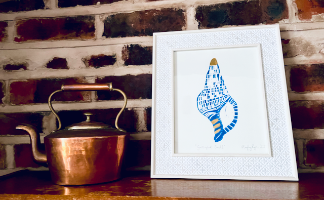 Framed Linoprint-"Gastropod Shell" Original Linoprint