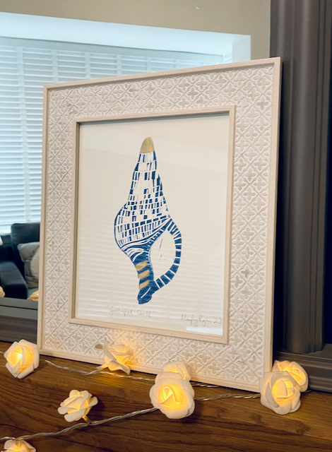 Framed Linoprint-"Gastropod Shell" Original Linoprint