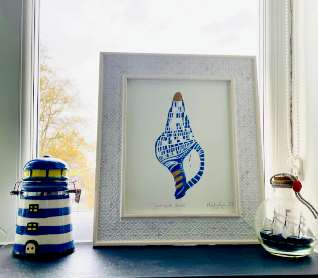 Framed Linoprint-"Gastropod Shell" Original Linoprint
