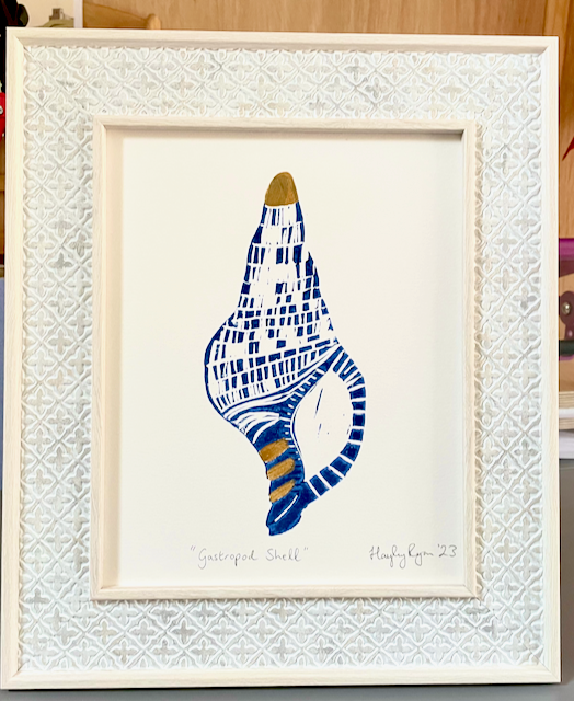 Shell Linocut Print -Gastropod Shell Linoprint