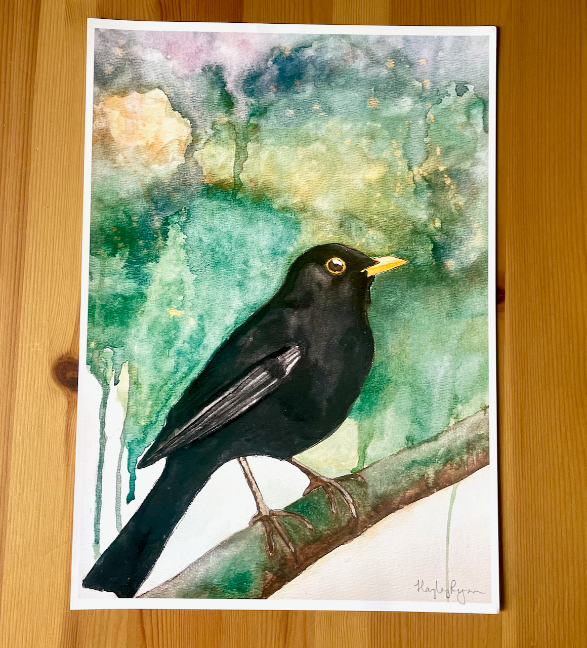 Blackbird Print-Blackbird Watercolour Print