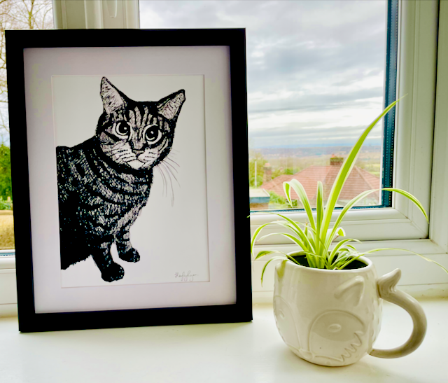 Cat Print-Tabby Cat Ballpoint Pen Drawing Print