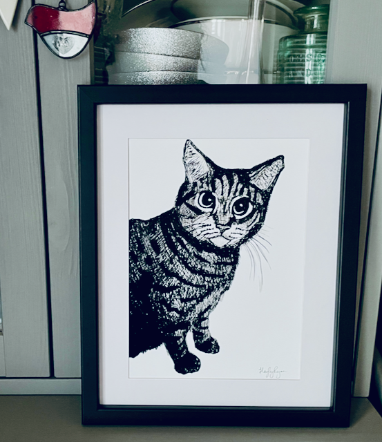 Cat Print-Tabby Cat Ballpoint Pen Drawing Print