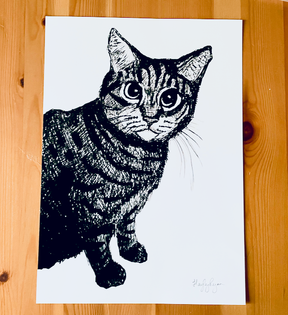Cat Print-Tabby Cat Ballpoint Pen Drawing Print