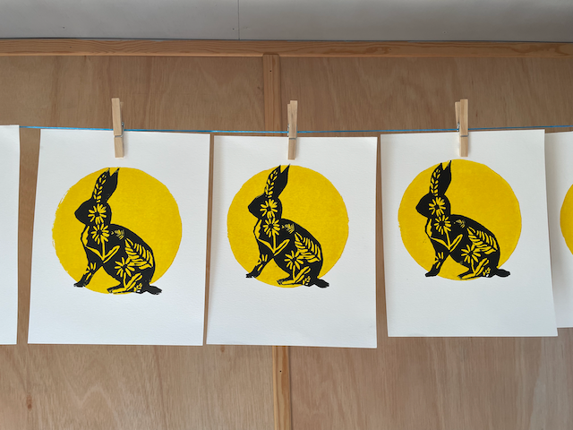 Hare Linoprint-"First Dawn Of Spring"