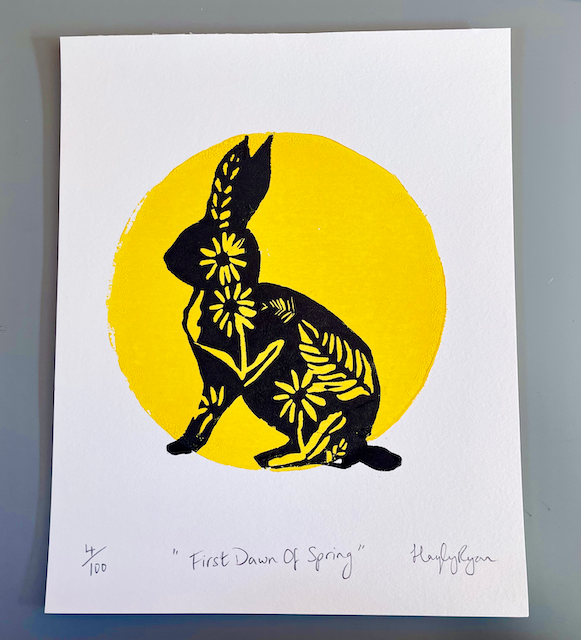Hare Linoprint-"First Dawn Of Spring"