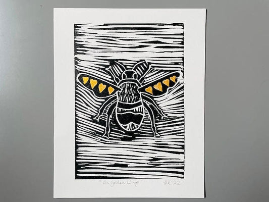 Bee Linoprint-"On Golden Wings"